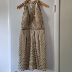 Aidan Mattox Light Gold Beaded Cocktail Dress